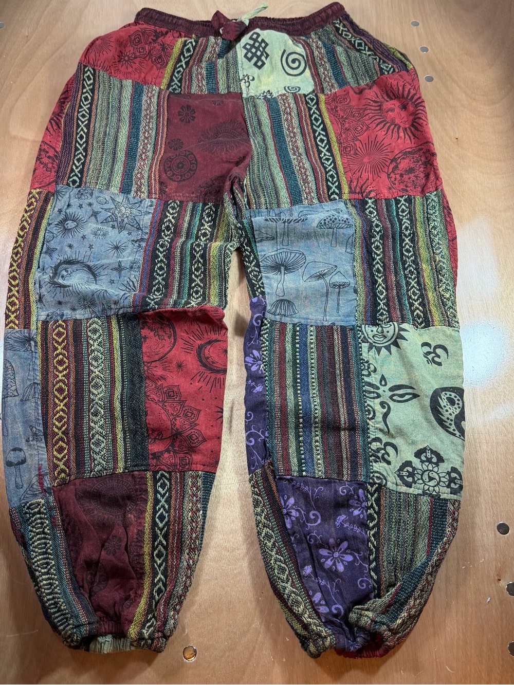 Patchwork Celestial Boho Harem Pants size 12 made in Nepal 100% cotton